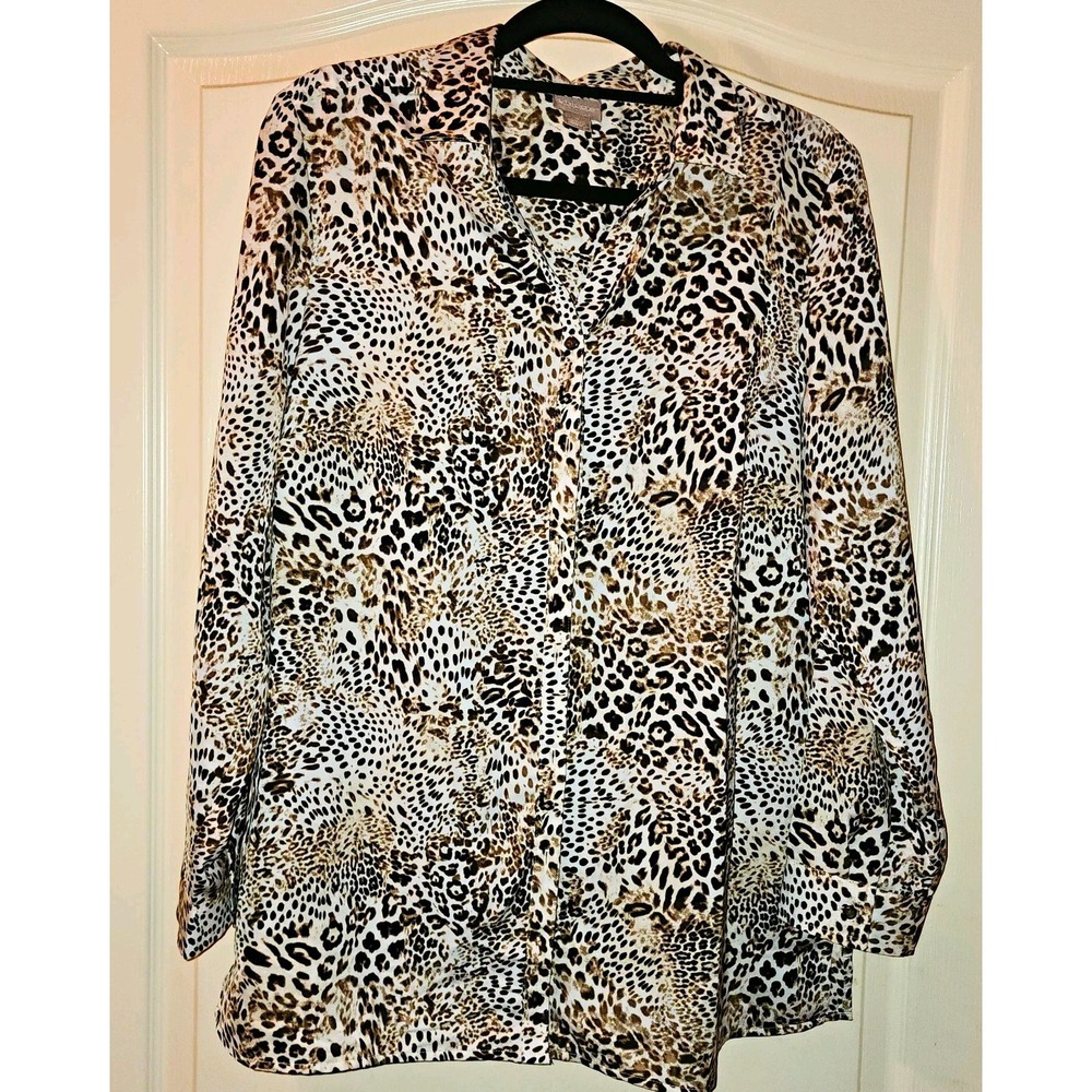 Chico's Leopard Animal Print Button-Up Blouse Women's Size 1 Collared Woven